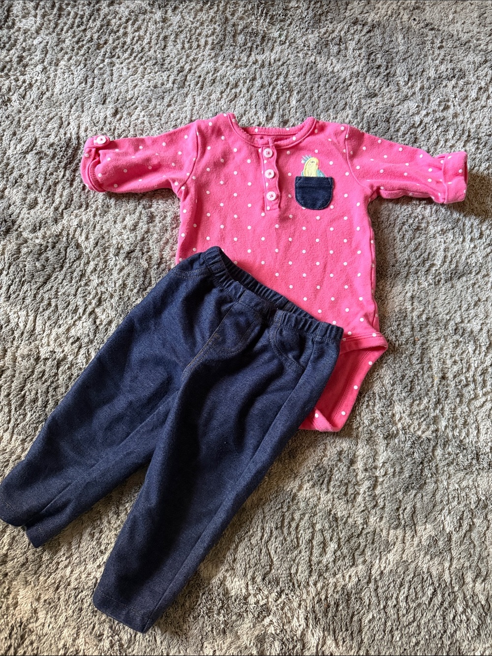 Carter's Pink Polka Dot Bodysuit with Navy Pants